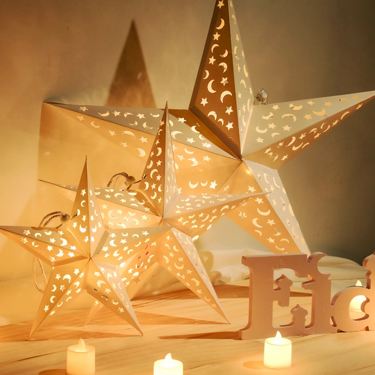 Eid Mubarak Hollow Star Pendant – Ramadan Home Decor 2025