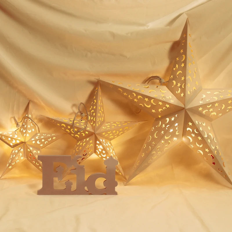 Eid Mubarak Hollow Star Pendant – Ramadan Home Decor 2025