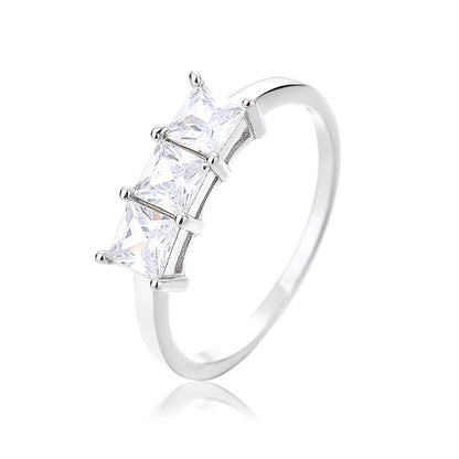Female Zircon 925 Silver Ring – Simple Geometric Design in Gold, Platinum & Rose Gold
