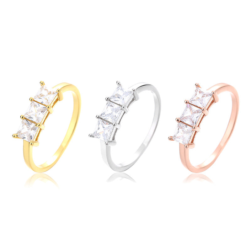 Female Zircon 925 Silver Ring – Simple Geometric Design in Gold, Platinum & Rose Gold