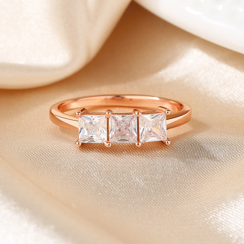Female Zircon 925 Silver Ring – Simple Geometric Design in Gold, Platinum & Rose Gold