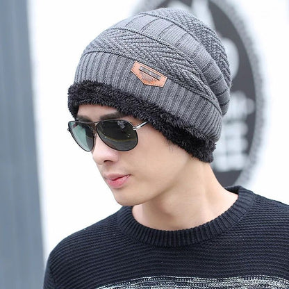 Men's Winter Thick Knit Wool Hat – Warm Velvet-Lined Beanie