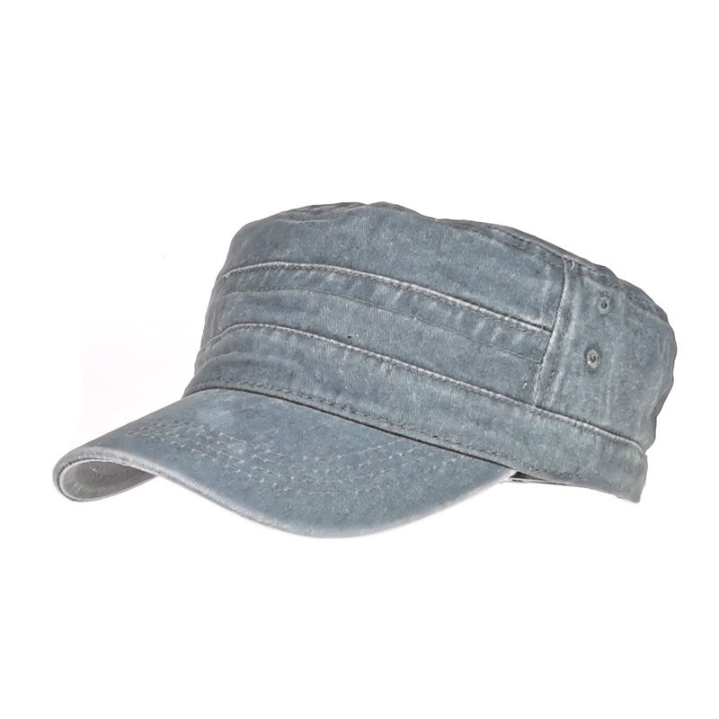 Men’s Military Flat Top Hat – Washed Casual Sun Hat for Spring & Summer
