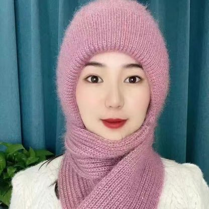 Women’s Velvet Snow Hat with Scarf – Thickened Knit Winter Warmth