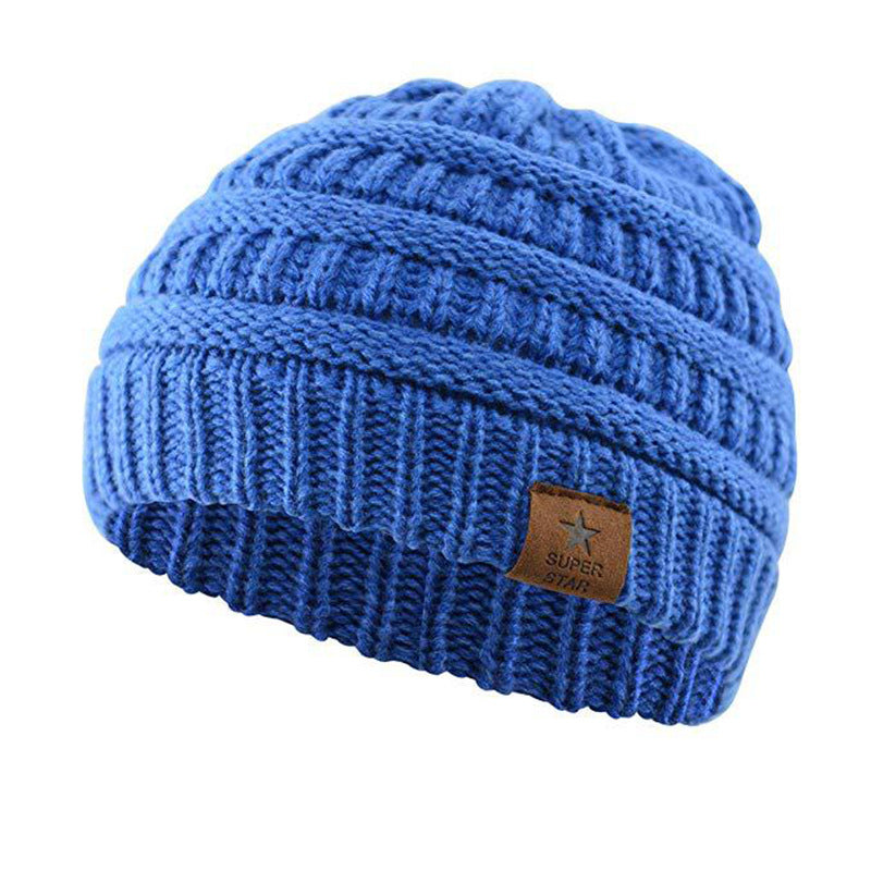 Children’s Wool Knitted Hat with Five-Pointed Star – Warm Winter Dome Cap