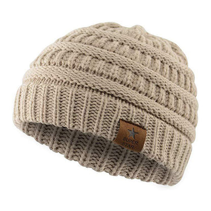 Children’s Wool Knitted Hat with Five-Pointed Star – Warm Winter Dome Cap