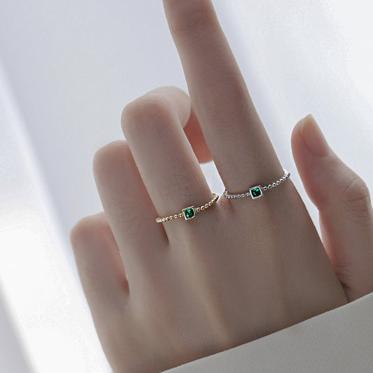 S925 Sterling Silver Green Zircon Diamond Ring – Adjustable, White Gold & K Gold