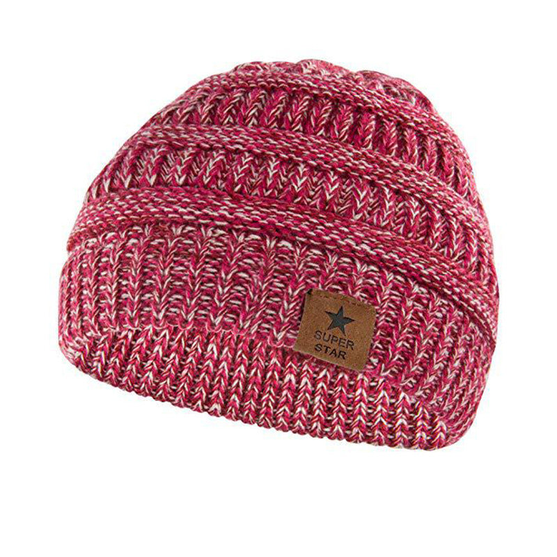 Children’s Wool Knitted Hat with Five-Pointed Star – Warm Winter Dome Cap