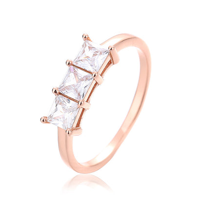 Female Zircon 925 Silver Ring – Simple Geometric Design in Gold, Platinum & Rose Gold