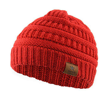 Children’s Wool Knitted Hat with Five-Pointed Star – Warm Winter Dome Cap