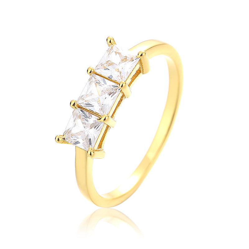 Female Zircon 925 Silver Ring – Simple Geometric Design in Gold, Platinum & Rose Gold