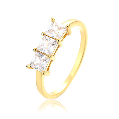 Female Zircon 925 Silver Ring – Simple Geometric Design in Gold, Platinum & Rose Gold