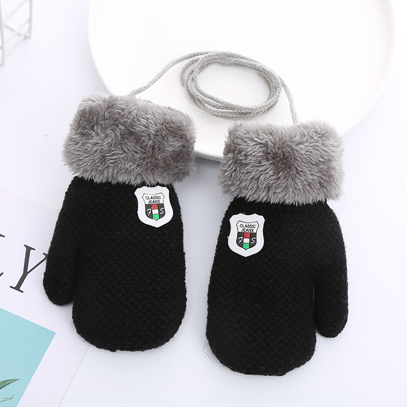 Children’s Winter Gloves for 1-4 Years – Double-Layered Knitted Wool with Fleece, Lanyard for Extra Security