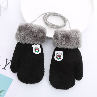 Children’s Winter Gloves for 1-4 Years – Double-Layered Knitted Wool with Fleece, Lanyard for Extra Security