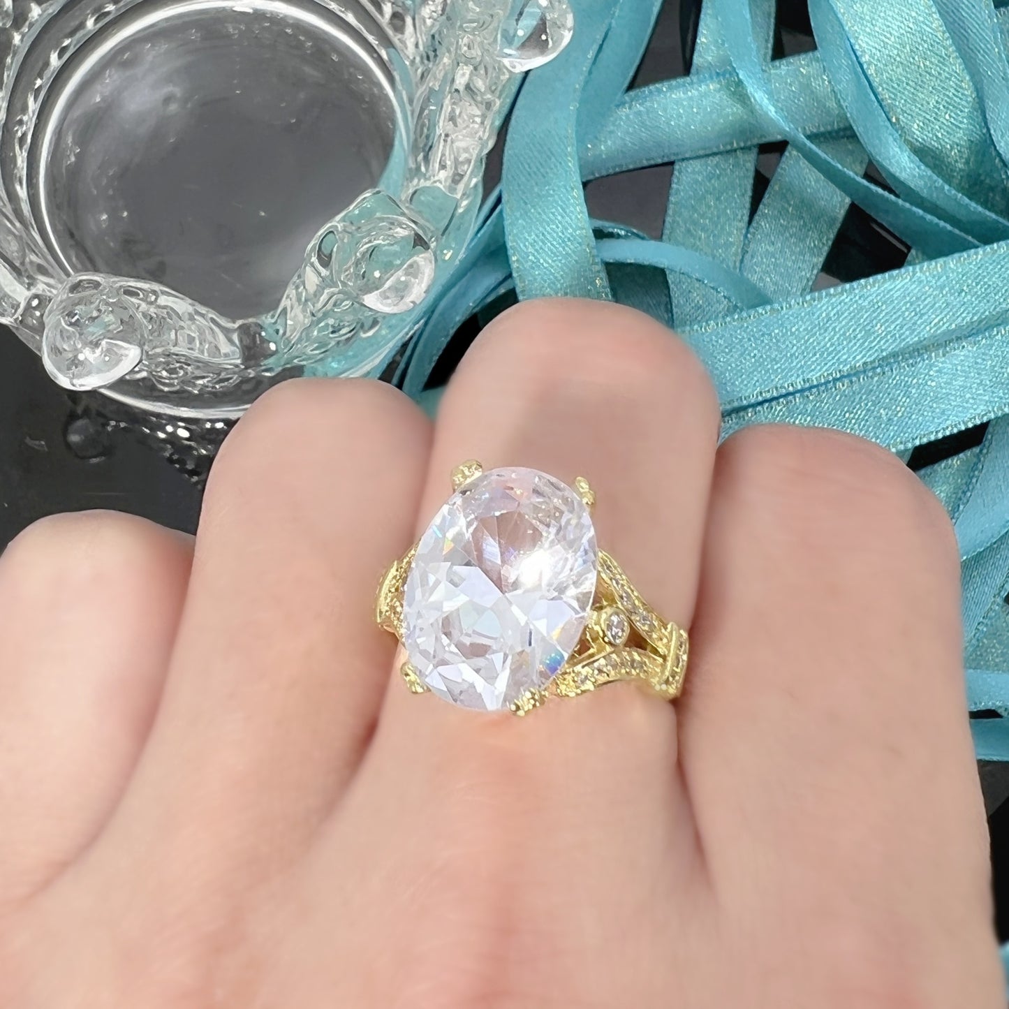 Goose Egg Diamond Ring – Creative Large Bare Stone Ring Electroplated 18k Gold