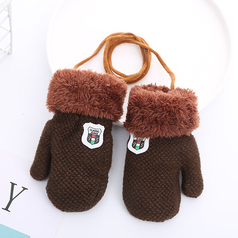 Children’s Winter Gloves for 1-4 Years – Double-Layered Knitted Wool with Fleece, Lanyard for Extra Security