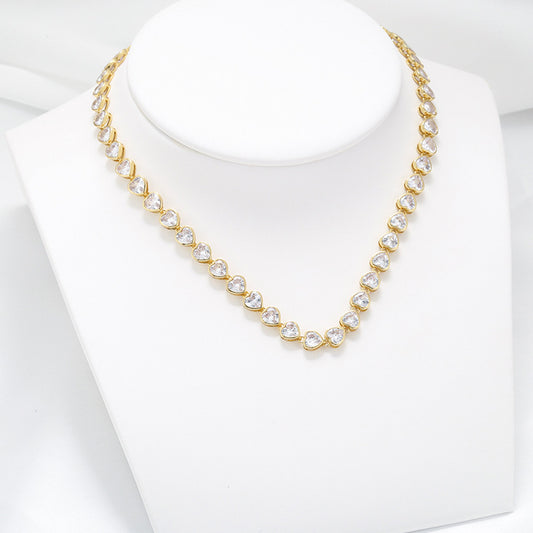 Women's Elegant Heart-Shaped Loving Bracelet Necklace – Fully Jeweled Zircon Design