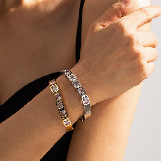 Women's Titanium Steel Gold Zircon Bracelet – Fashionable All-Match Jewelry