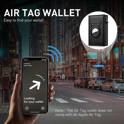 Men’s Carbon Fiber Rfid Wallet With Airtag Holder – Trifold Leather Pop-Up Card Holder, Magnetic Card Clip & Zipper Coin Pocket