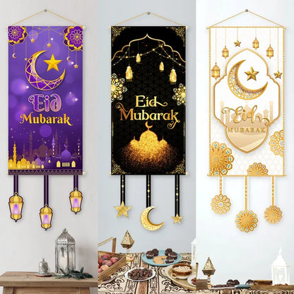 Eid Mubarak Hanging Flag Banner 2024 – Ramadan Kareem Door Decoration
