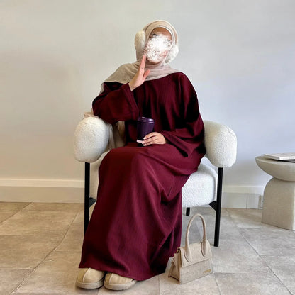 Warm Arabic Corduroy Abaya Dress For Women – Modest Winter Islamic Clothing, Ramadan & Eid Dubai Style Robe