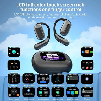 Open Ear Bluetooth Earbuds with Touch Screen Case - ANC Noise Cancelling Wireless Ear Hook Headphones