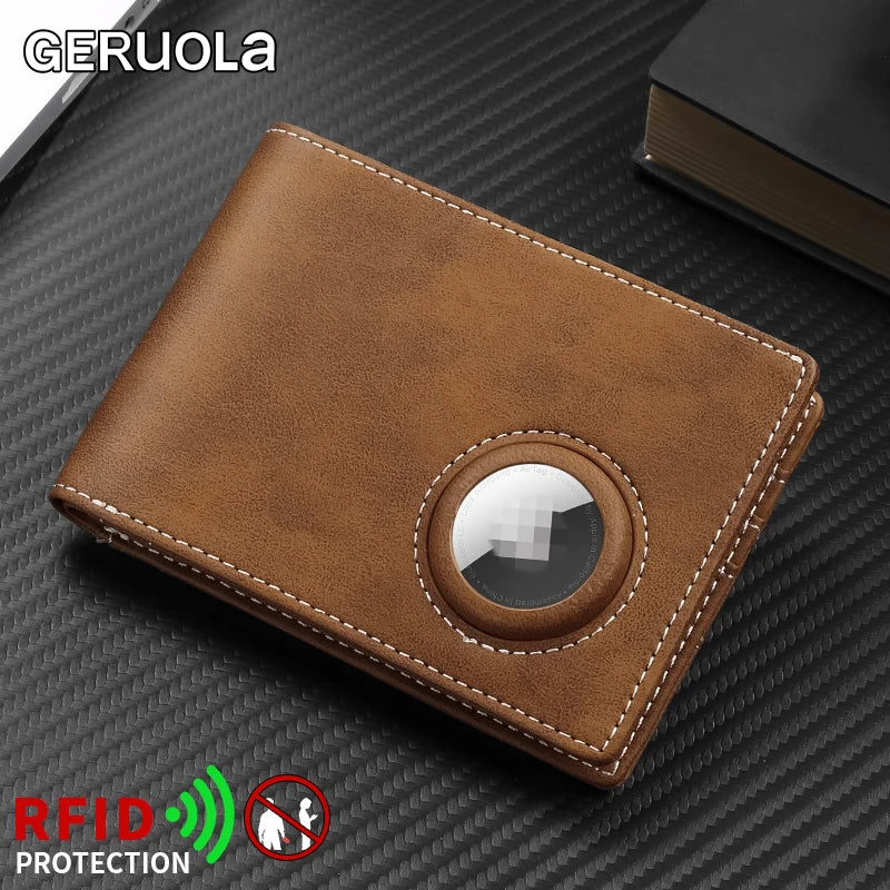 Geruola Men's Slim Rfid Blocking Carbon Fiber Wallet With Airtag Holder – Minimalist Bifold Front Pocket Card Holder