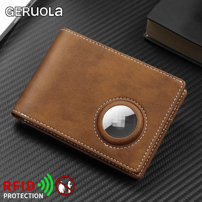 Geruola Men's Slim Rfid Blocking Carbon Fiber Wallet With Airtag Holder – Minimalist Bifold Front Pocket Card Holder