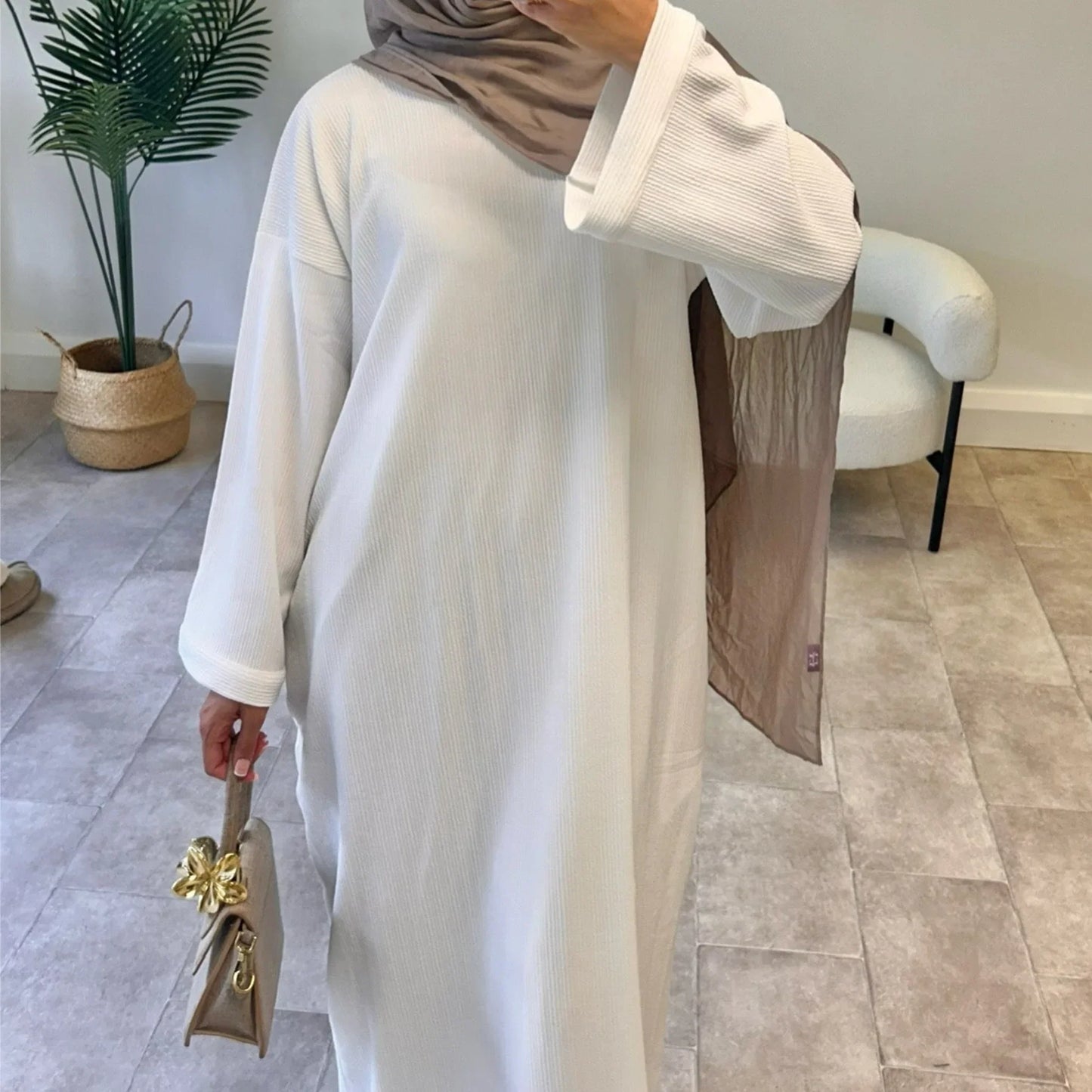 Warm Arabic Corduroy Abaya Dress For Women – Modest Winter Islamic Clothing, Ramadan & Eid Dubai Style Robe