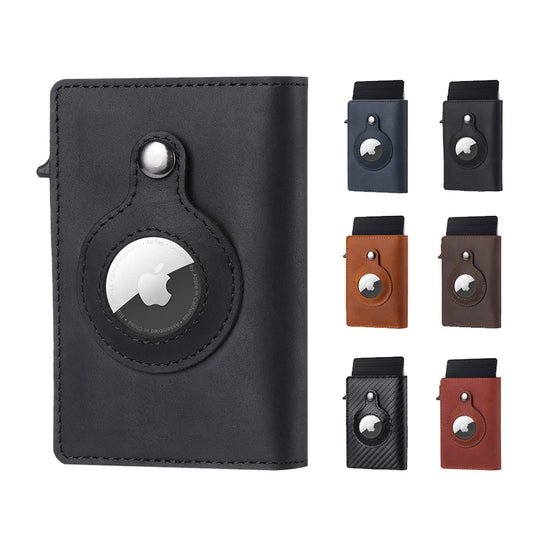 Genuine Cow Leather Airtag Wallet For Men – Rfid Blocking Slim Pop-Up Card Holder With Magnetic Closure, Minimalist Smart Wallet