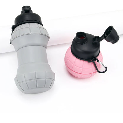 550ML Collapsible Silicone Grenade Water Bottle with Carabiner - Outdoor Sports Cup