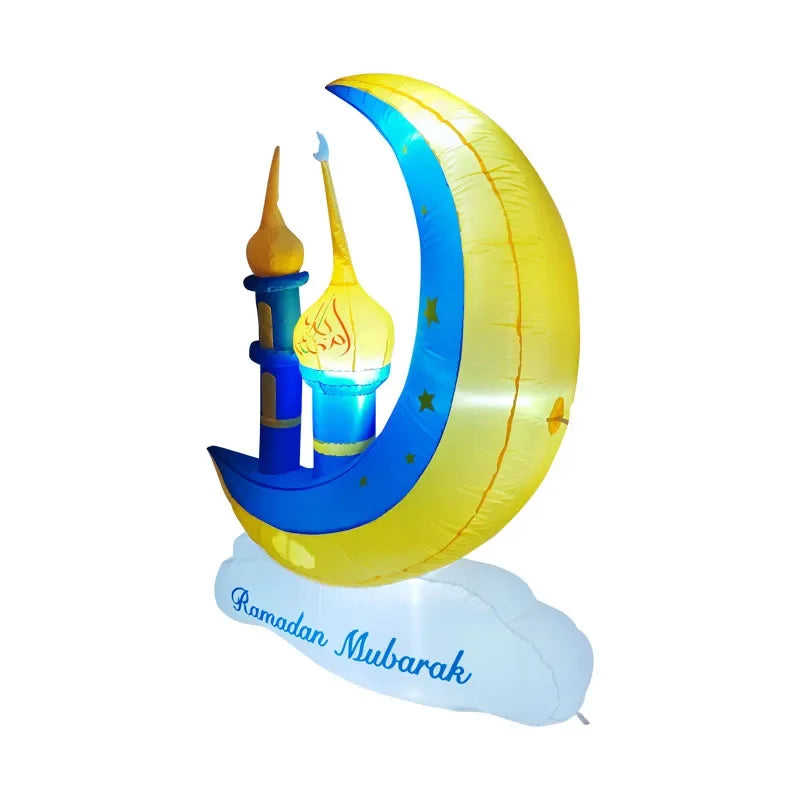 Ramadan Mubarak Inflatable Moon Decoration with Lights – Outdoor Muslim Holy Celebration Yard Decor
