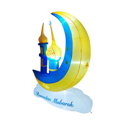 Ramadan Mubarak Inflatable Moon Decoration with Lights – Outdoor Muslim Holy Celebration Yard Decor