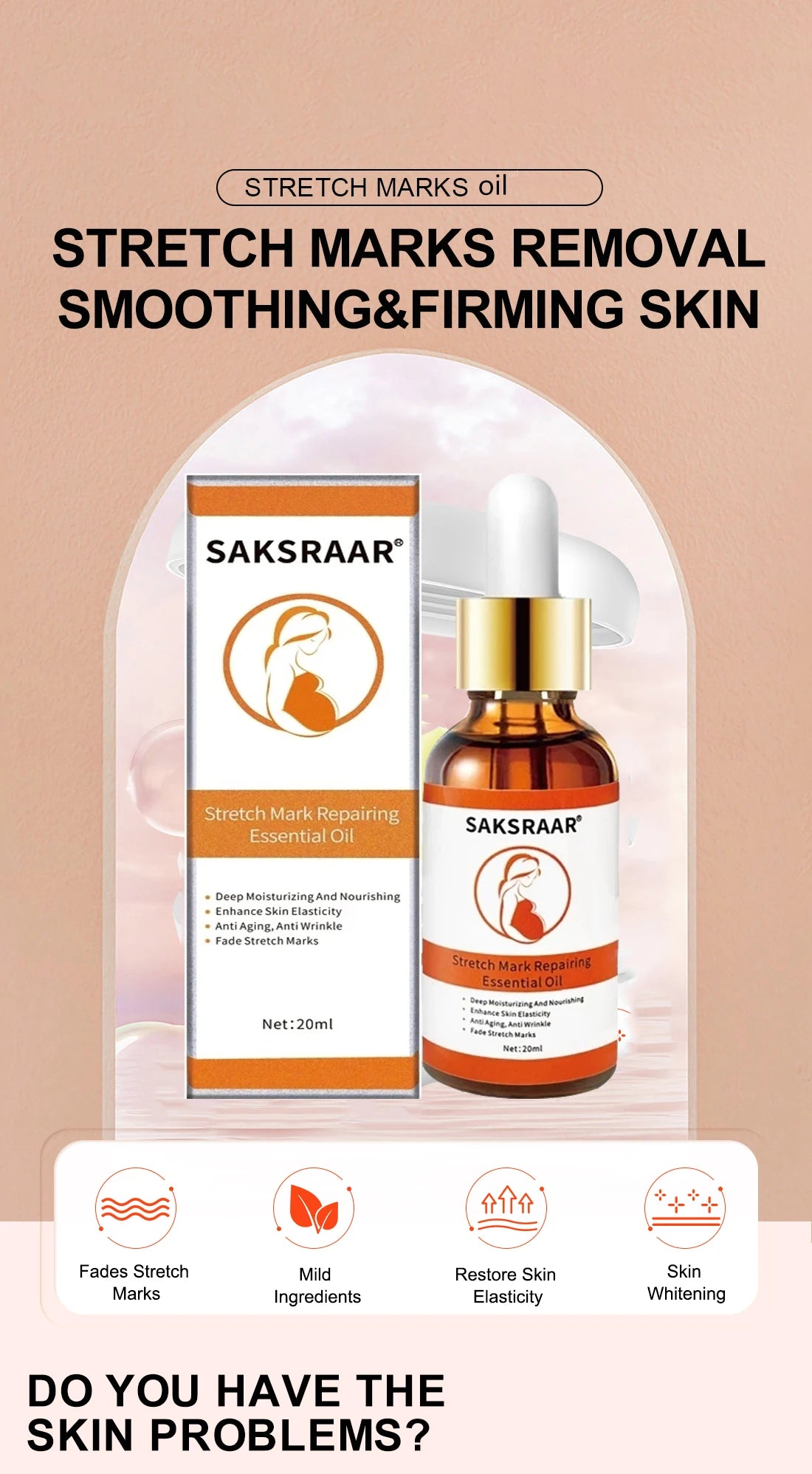 Stretch Marks Desalinate Essential Oil – Skin Care Cream for Maternity and Stretch Mark Treatment (20ml)