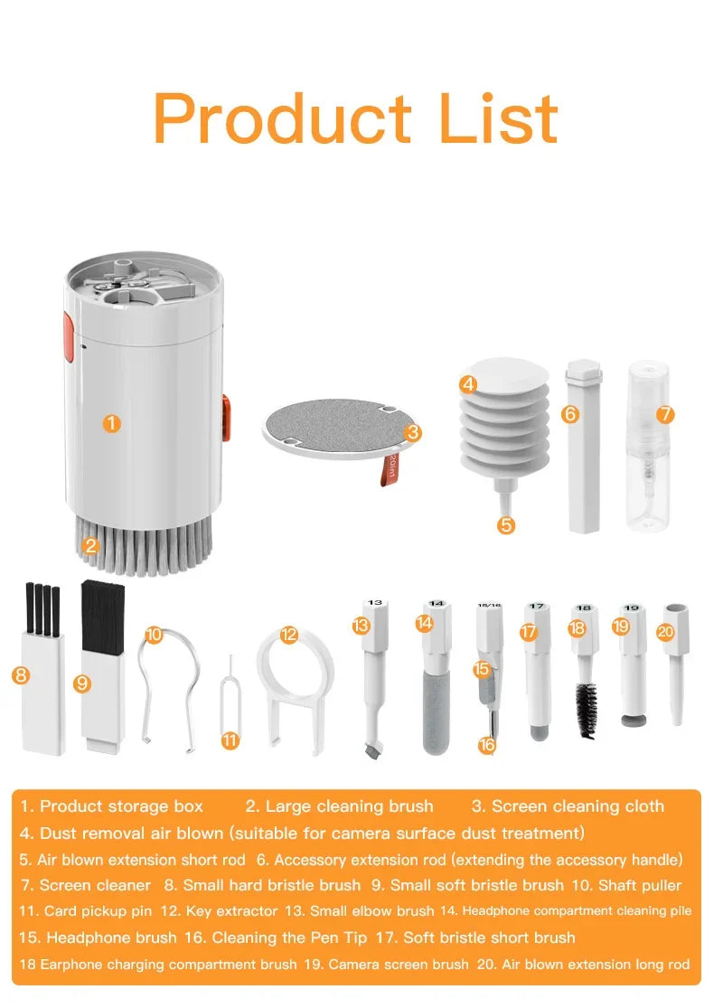 20-in-1 Multi-Functional Cleaning Tool Set for Cameras, Laptops, Phones, Keyboards, and Earphones