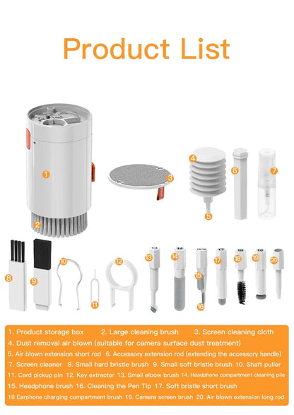 20-in-1 Multi-Functional Cleaning Tool Set for Cameras, Laptops, Phones, Keyboards, and Earphones