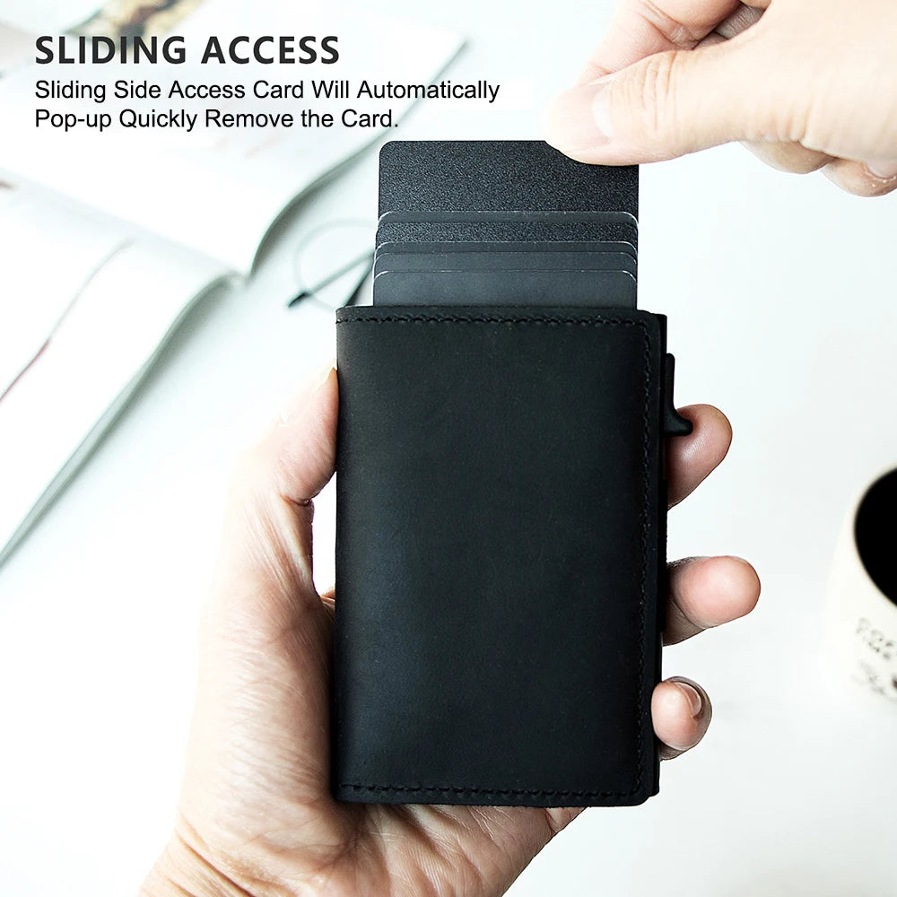 Genuine Cow Leather Airtag Wallet For Men – Rfid Blocking Slim Pop-Up Card Holder With Magnetic Closure, Minimalist Smart Wallet