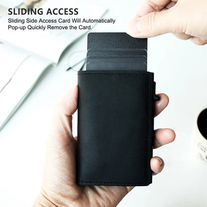 Genuine Cow Leather Airtag Wallet For Men – Rfid Blocking Slim Pop-Up Card Holder With Magnetic Closure, Minimalist Smart Wallet