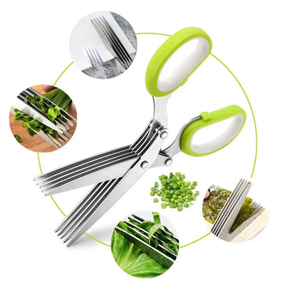Multi-Layer Stainless Steel Kitchen Scissors - Herb and Vegetable Shears with Safe Cover