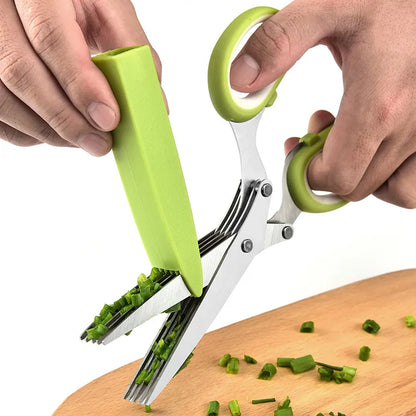 Multi-Layer Stainless Steel Kitchen Scissors - Herb and Vegetable Shears with Safe Cover