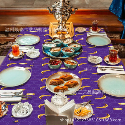 Eid Mubarak Disposable Party Tableware Set – Paper Plates, Napkins, Cups & Plastic Tablecloth for Ramadan/Eid Decor