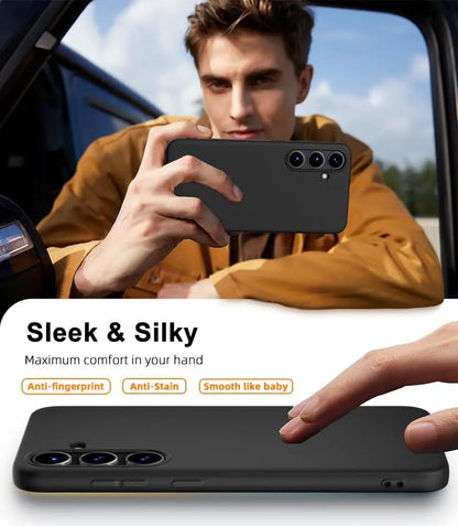 Luxury Square Silicone Case for Samsung Galaxy S24 Ultra, S23 FE, S22 Plus, A05-A55 – Slim & Flexible Black Cover