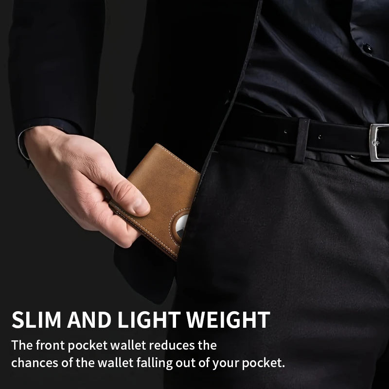 Geruola Men's Slim Rfid Blocking Carbon Fiber Wallet With Airtag Holder – Minimalist Bifold Front Pocket Card Holder