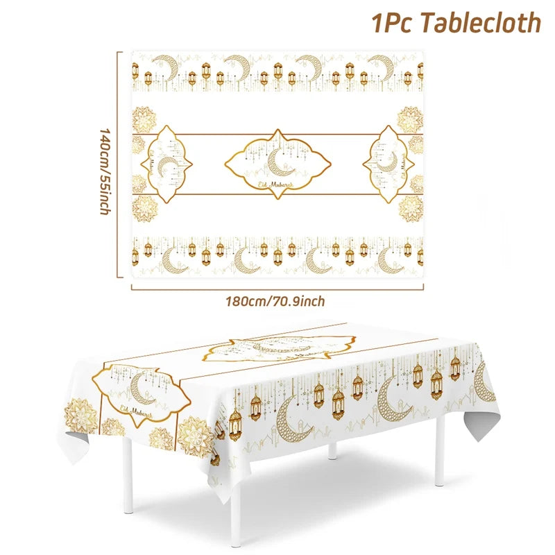 Eid Mubarak Table Runner – Ramadan Tablecloth Decoration 2025