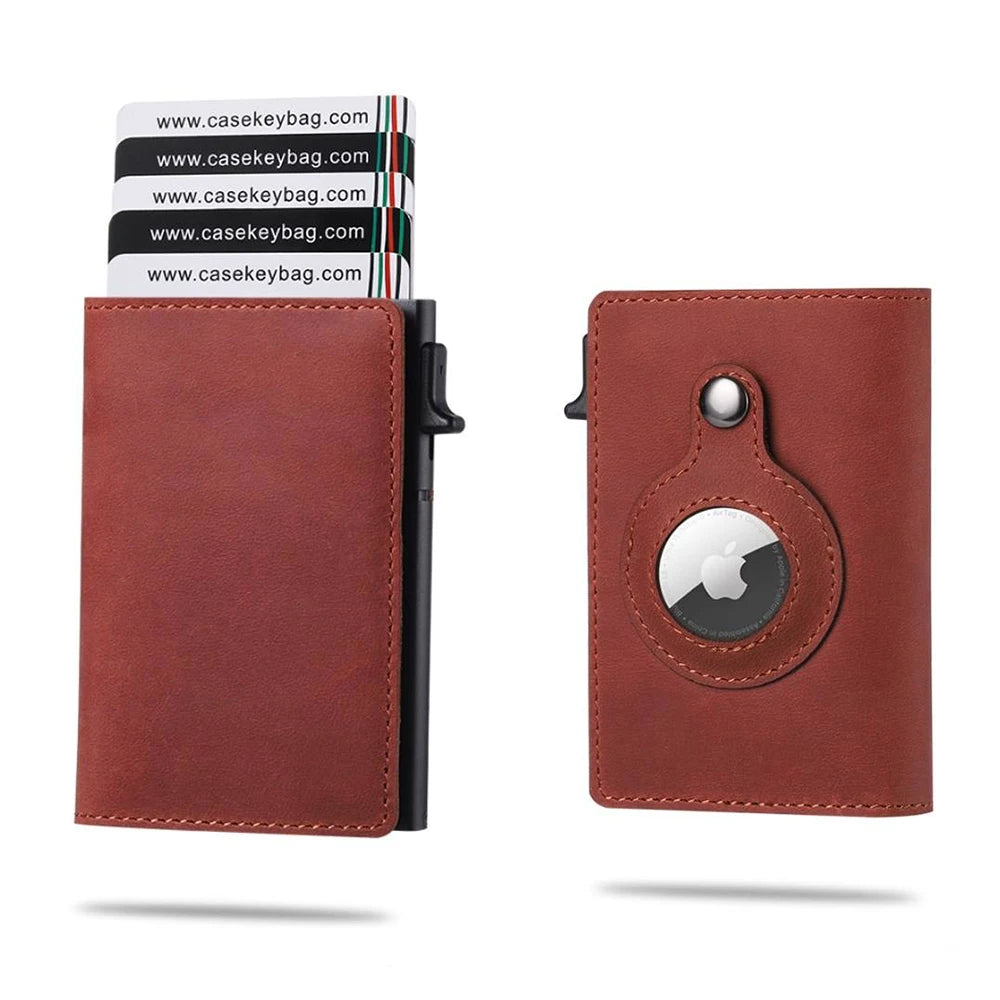 Genuine Cow Leather Airtag Wallet For Men – Rfid Blocking Slim Pop-Up Card Holder With Magnetic Closure, Minimalist Smart Wallet