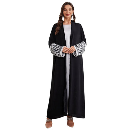 Abaya Kimono – Luxury Muslim Dubai Kaftan With Keffiyeh Embroidery & Tassels - Open Cardigan Dress For Women