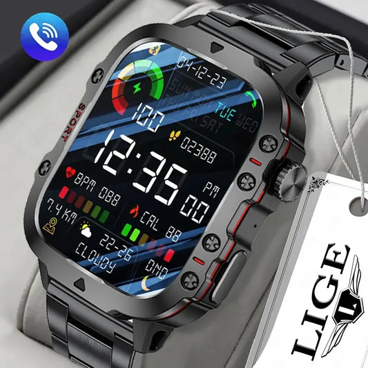 LIGE 1.96" Smart Watch Bluetooth Call & Voice Assistant | Waterproof Fitness Tracker for Men