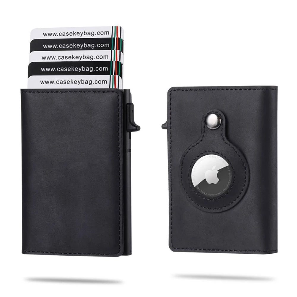 Genuine Cow Leather Airtag Wallet For Men – Rfid Blocking Slim Pop-Up Card Holder With Magnetic Closure, Minimalist Smart Wallet
