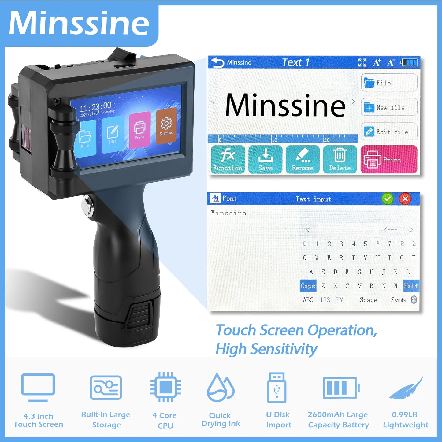 Handheld Inkjet Printer - 12.7/25.4mm QR, Barcode & Logo Coding Machine - Multi-Language, Expiry Date Printer