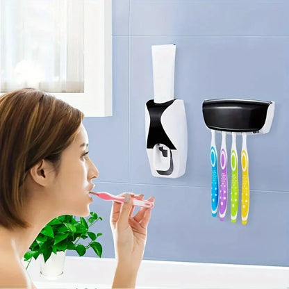Automatic Toothpaste Dispenser & Wall-Mounted Toothbrush Holder Set - Space-Saving Bathroom Organizer